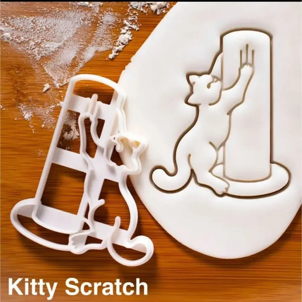 Cat shaped cookie cutter set, kitty butt, scratching post, and belly up molds